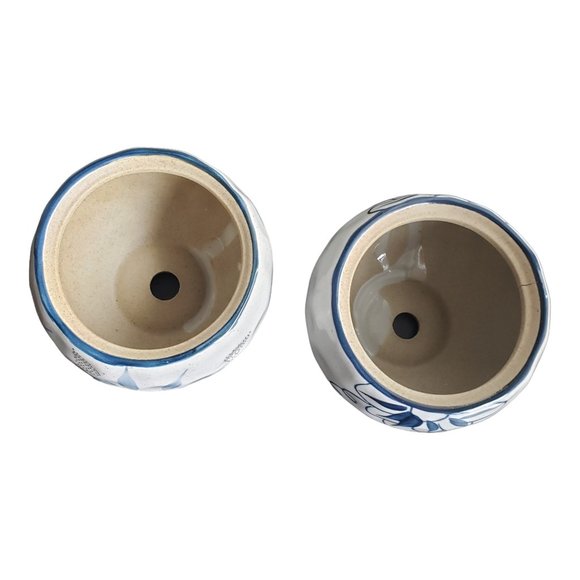 Round Grey & Blue Japanese Style Glazed Ceramic Planters ~ For Bonsai Succulents - Picture 3 of 9